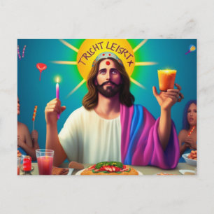 Colorful Funny Jesus på hans födelsedag Vykort