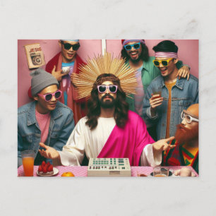 Colorful Funny Jesus vid Birthday Punk Sten Vykort