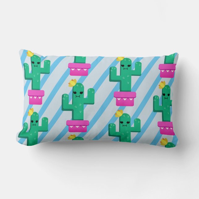 Colorful Funny Kawaii Cactus & Rand Lumbarkudde (Framsida)