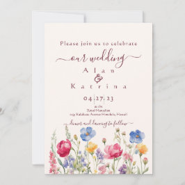 Colorful Garden Boho Wildflower On Pearl Inbjudningar