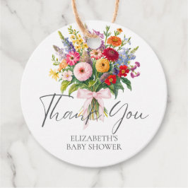 Colorful Garden Flowers Bouquet Rosa Bow Tack Gåvor Etiketter
