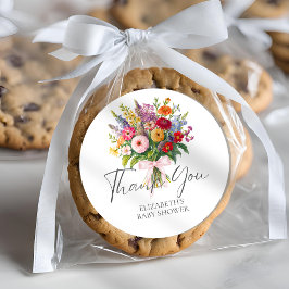 Colorful Garden Flowers Bouquet Rosa Bow Tack Runt Klistermärke
