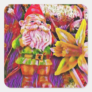 Colorful Garden Gnome Fyrkantigt Klistermärke