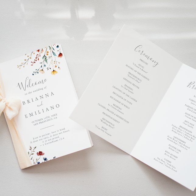 Colorful Garden wildflower Folded Wedding Program (Skapare uppladdad)
