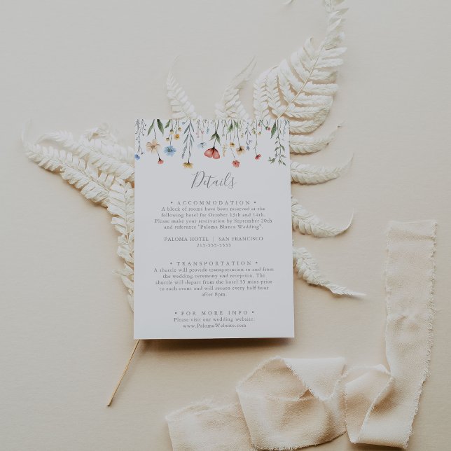 Colorful Garden wildflower Wedding Details Tilläggskort (Skapare uppladdad)