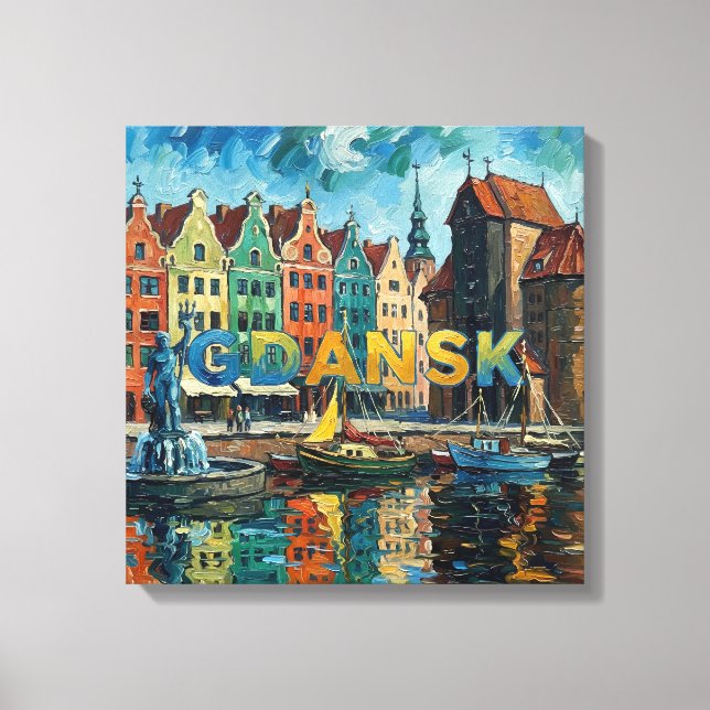 Colorful Gdansk Waterfront Scene Canvas (Framsida)