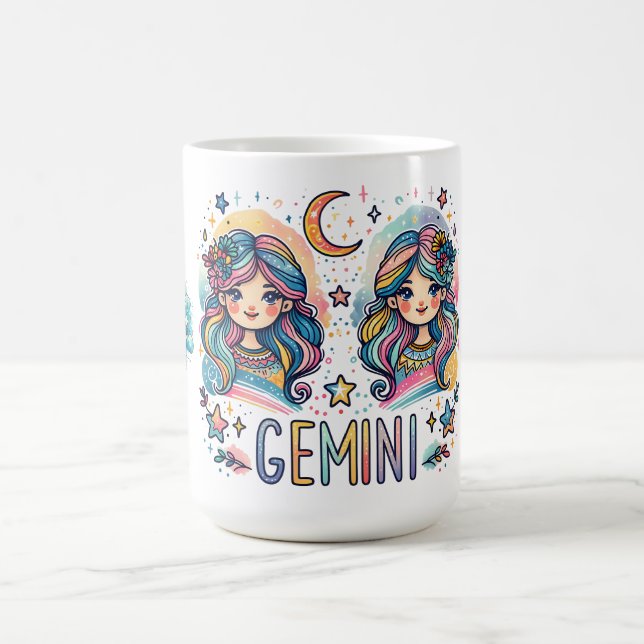 Colorful Gemini Astrology Zodiac Twin Girls Kaffemugg (Center)