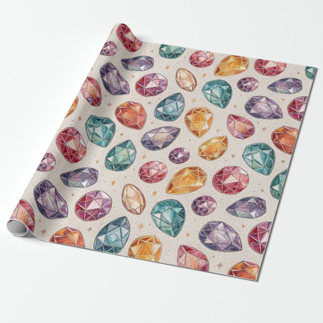 Colorful Gemstone Pattern (1) Presentpapper (Utrullad)