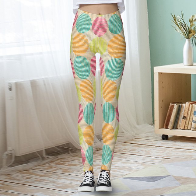 Colorful Geometric Abstract Circles On Cream Leggings (Skapare uppladdad)