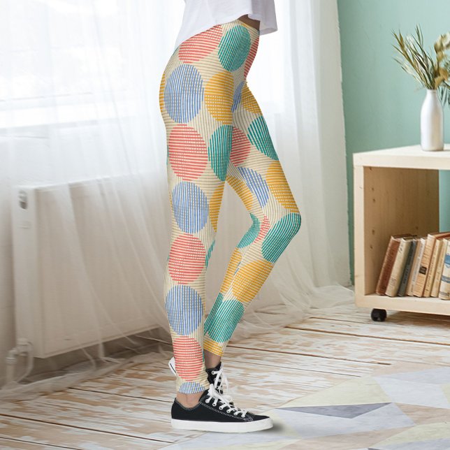 Colorful Geometric Abstract Circles On Cream Leggings (Skapare uppladdad)