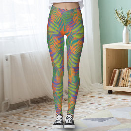 Colorful Geometric Abstract Circles On Purple Leggings