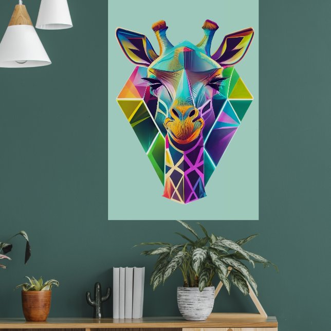 Colorful Geometric Giraffe Head Poster (Vardagsrum 1)