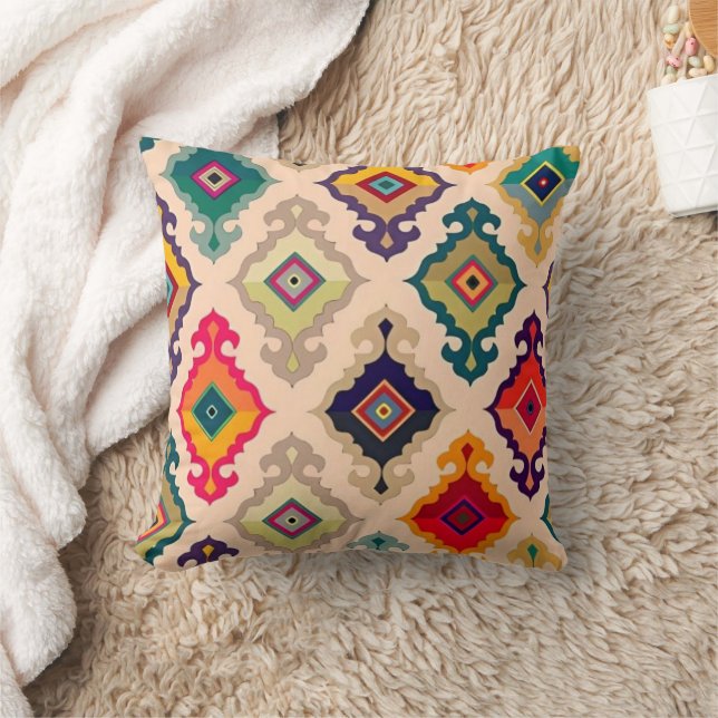 Colorful Geometric Ikat Throw Pillow Kudde (Filt)
