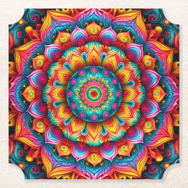 Colorful Geometric Mandala Mönster-342678 Underlägg Papper (Framsida)