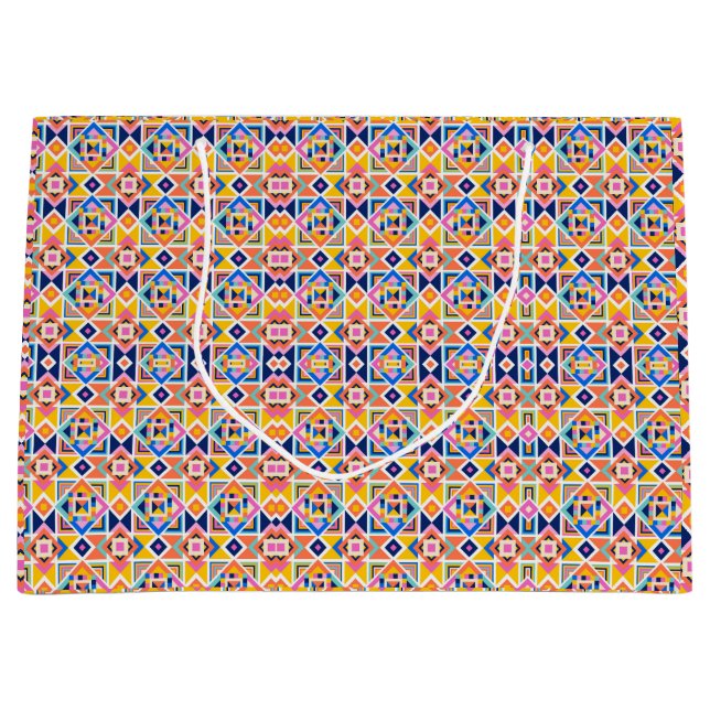 Colorful geometric-patterned gift bag with white  (Framsidan)