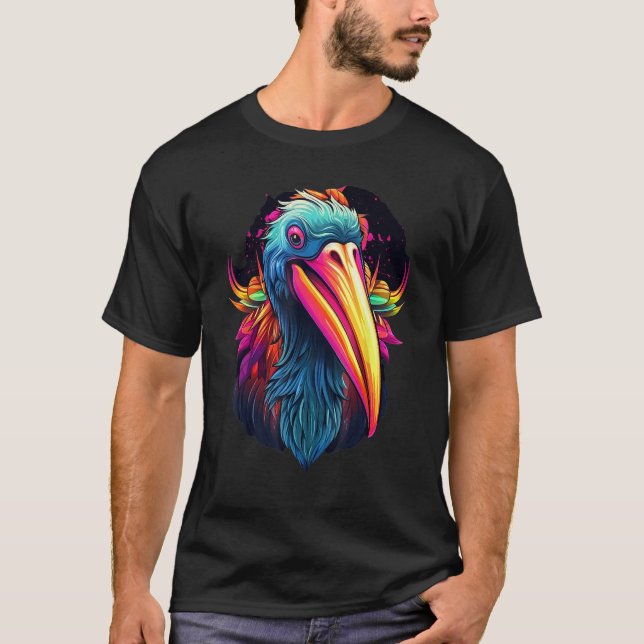 Colorful Geometric Pelican Bird  Pop Animal T Shirt (Framsida)