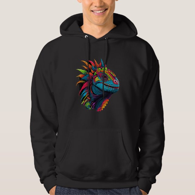 Colorful Geometric Reptile Iguana  Pop Animal Hoodie (Framsida)