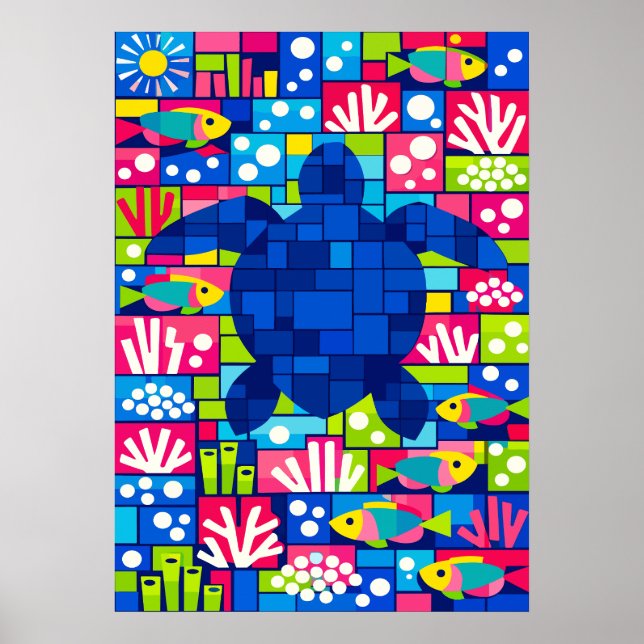 Colorful Geometric Sea Turtle Mosaic Poster (Framsidan)