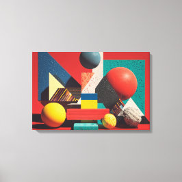 Colorful Geometric Shapes on Red Background Canvastryck