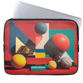 Colorful Geometric Shapes on Red Background Laptop Fodral