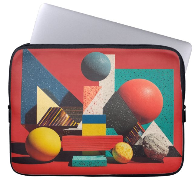 Colorful Geometric Shapes on Red Background Laptop Fodral (Framsidan)