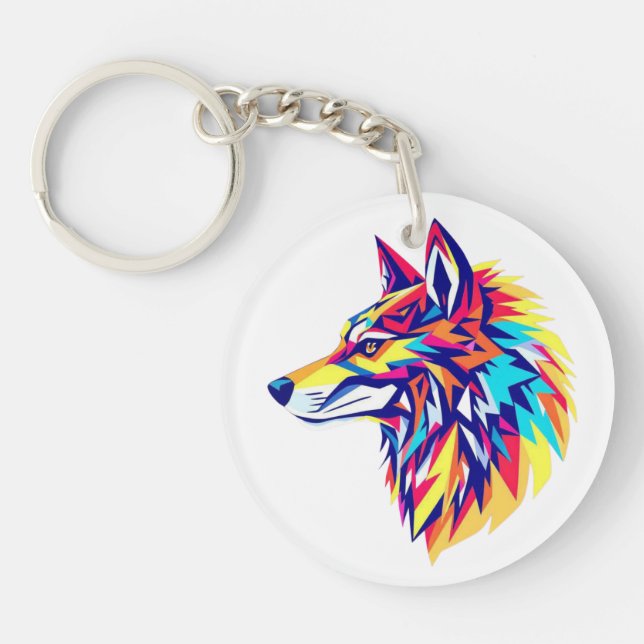 Colorful Geometric Wolf Acrylic Keychain (Framsidan)
