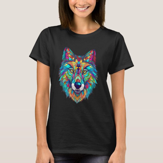 Colorful geometric Wolf T Shirt (Framsida)
