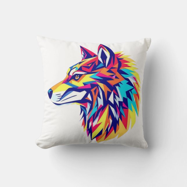 Colorful Geometric Wolf Throw Pillow Kudde (Framsida)