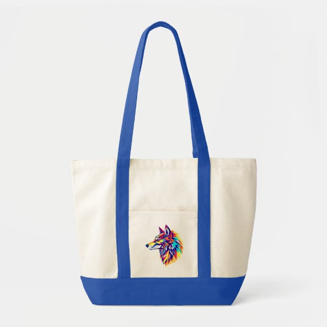 Colorful Geometric Wolf Tote Bag Tygkasse (Framsidan)