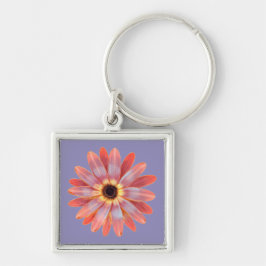Colorful Gerbera Daisy Keychain Fyrkantig Silverfärgad Nyckelring