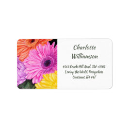 Colorful Gerbera Flowers in Watercolor Adress Adressetikett
