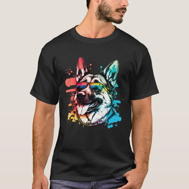 Colorful German Shepherd Dog Pop Dad Dog T Shirt (Framsida)