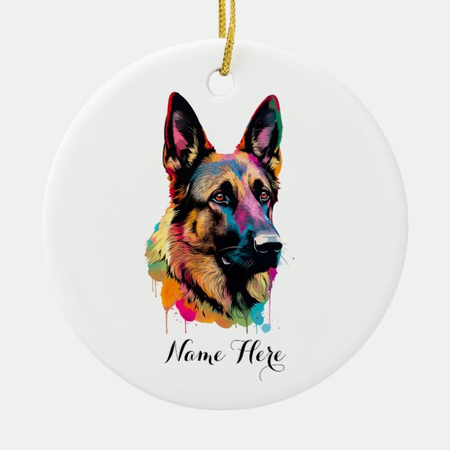 Colorful German Shepherd Julgransprydnad Keramik (Framsidan)