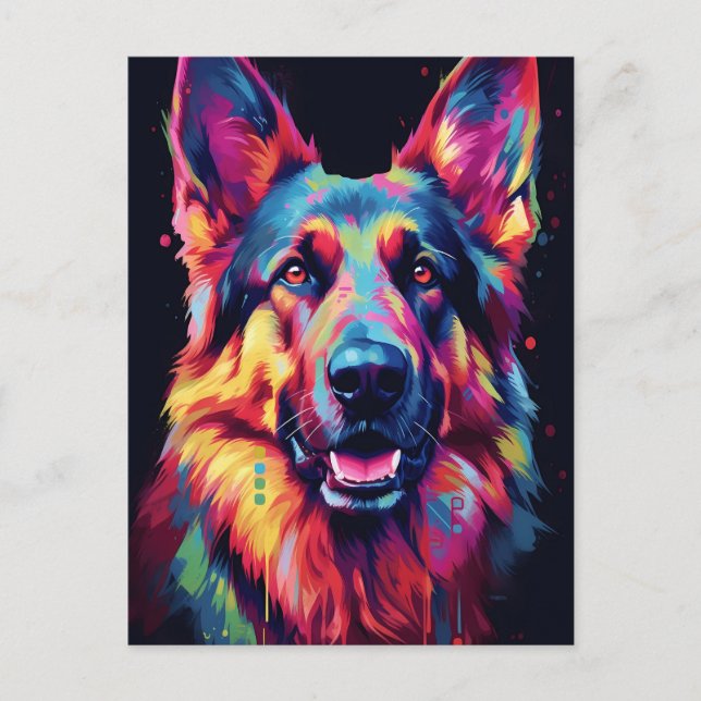 Colorful German Shepherd Vykort (Framsida)