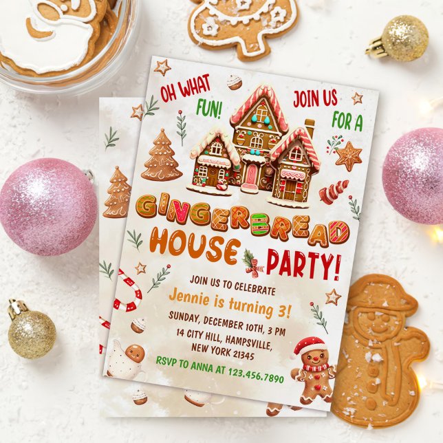 Colorful Gingerbread House Birthday Party  Inbjudningar (Skapare uppladdad)