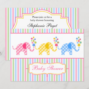 Colorful Gingham Elephants Baby Shower Inbjudningar