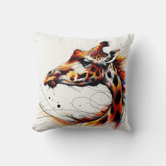 Colorful Giraffe Line-konst roligt Kudde (Framsida)