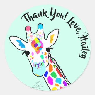 Colorful Giraffe Modern Art Mint Runt Klistermärke