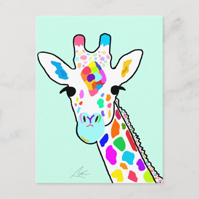 Colorful Giraffe Modern Art Vykort (Framsida)