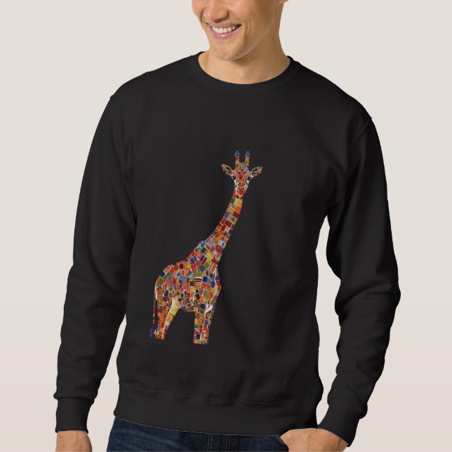 Colorful Giraffe Mosaic Art Lång Ärmad Tröja (Framsida)
