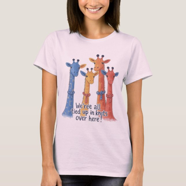 Colorful Giraffes Knotted Funny Animal T Shirt (Framsida)