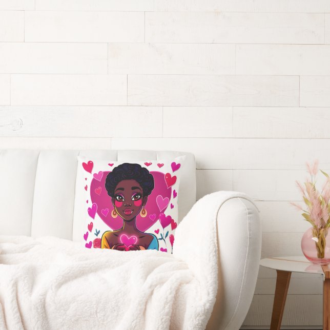 Colorful Girl Art Throw Pillow – Vibrant Home Déco Kudde (Soffa)