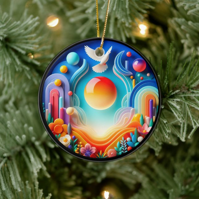 Colorful Glass Abstract Dove Rainbow Garden Julgransprydnad Keramik (Skapare uppladdad)
