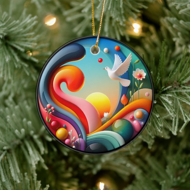Colorful Glass Abstract Dove Rainbow Garden Julgransprydnad Keramik (Skapare uppladdad)