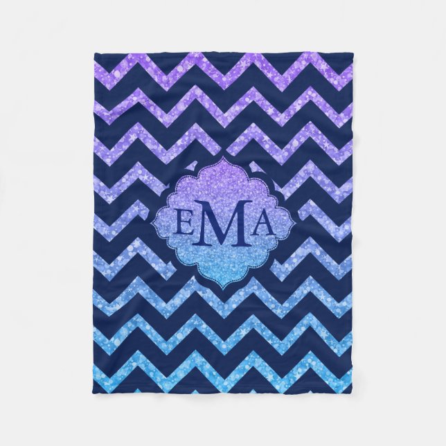 Colorful Glitter Blue Chevron Zigzag Mönster Fleecefilt (Framsidan)