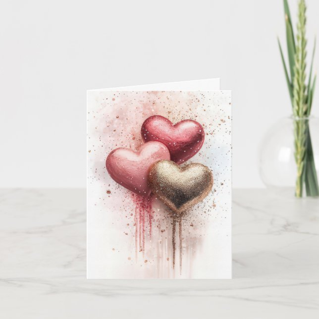 Colorful Glitter Hearts Valentines Hälsning Kort (Framsida)