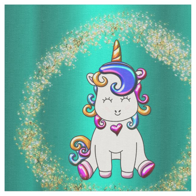 Colorful Glitter Teal Unicorn Tyg (Närbild)