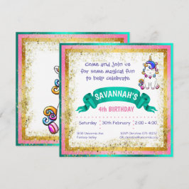 Colorful Glitter Unicorn Inbjudningar