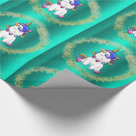 Colorful Glitter Unicorns Teal Presentpapper