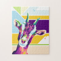 Colorful Goat Pop Art Porträtt Jigszle Puzzle